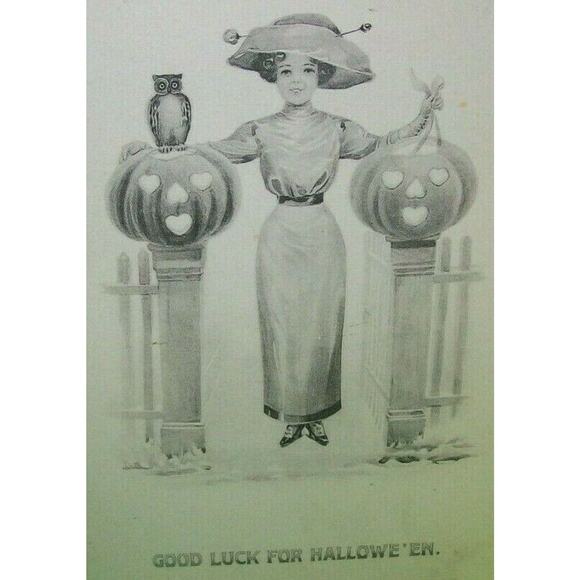 Halloween Postcard Gottschalk Victorian Woman JOL Original Dreyfuss 2662 Unused - Picture 2 of 7